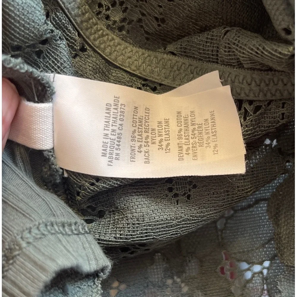 Aerie Ribbed Lace Bralette Olive Green V-Neck Adjustable Strap Top Small - Picture 4 of 4